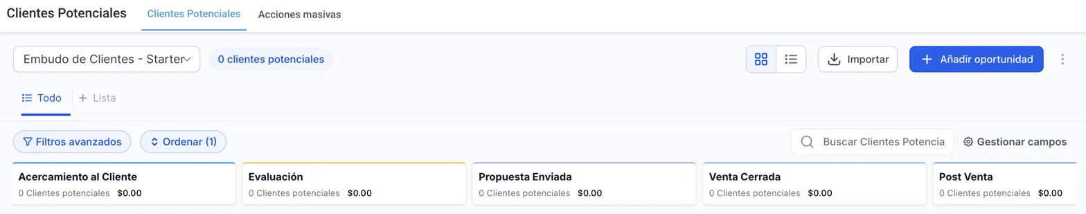 Gestionar Oportunidades en el Embudo de Ventas
